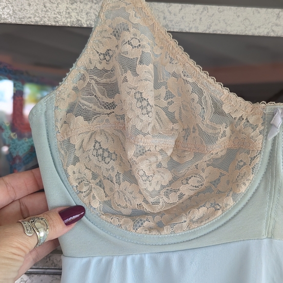 Vintage 70s Warner's 38B Chemise Blue Slip Dress Nightie Lace Coquette Girl - Picture 5 of 12